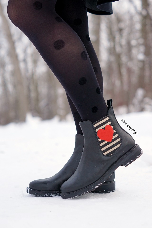 Winnipeg Style, Browns black red heart slip on Chelsea boots, Canadian fashion blog